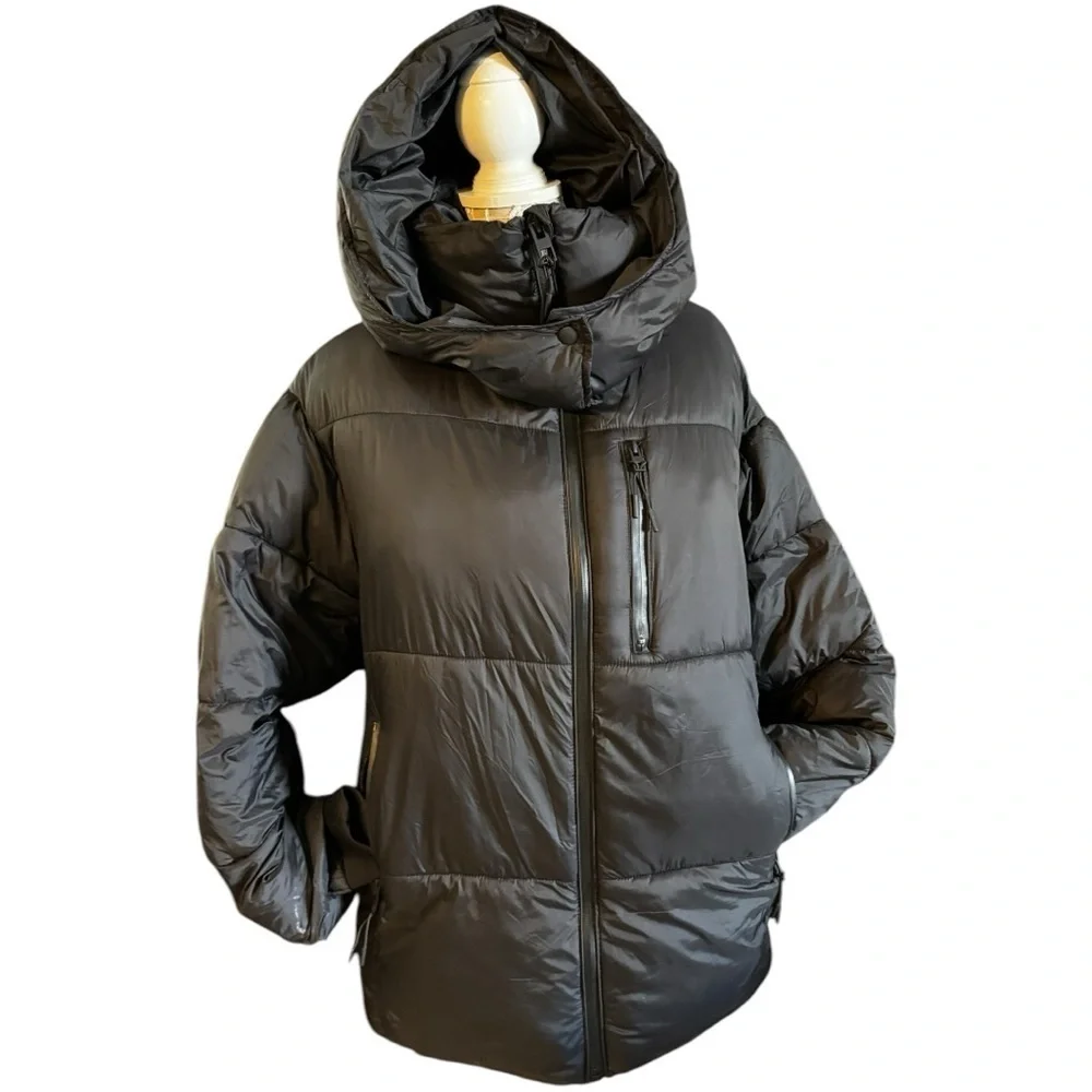 NEW With Tag Black Warm Puffer Jacket with Hood - Picture 4 of 17